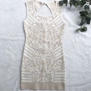 Guess Tan and White Damask Body Con Dress
